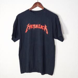 Metallica T-Shirt Men’s M Black Flame Logo Double Sided Thrashcore Y2K Band Tee